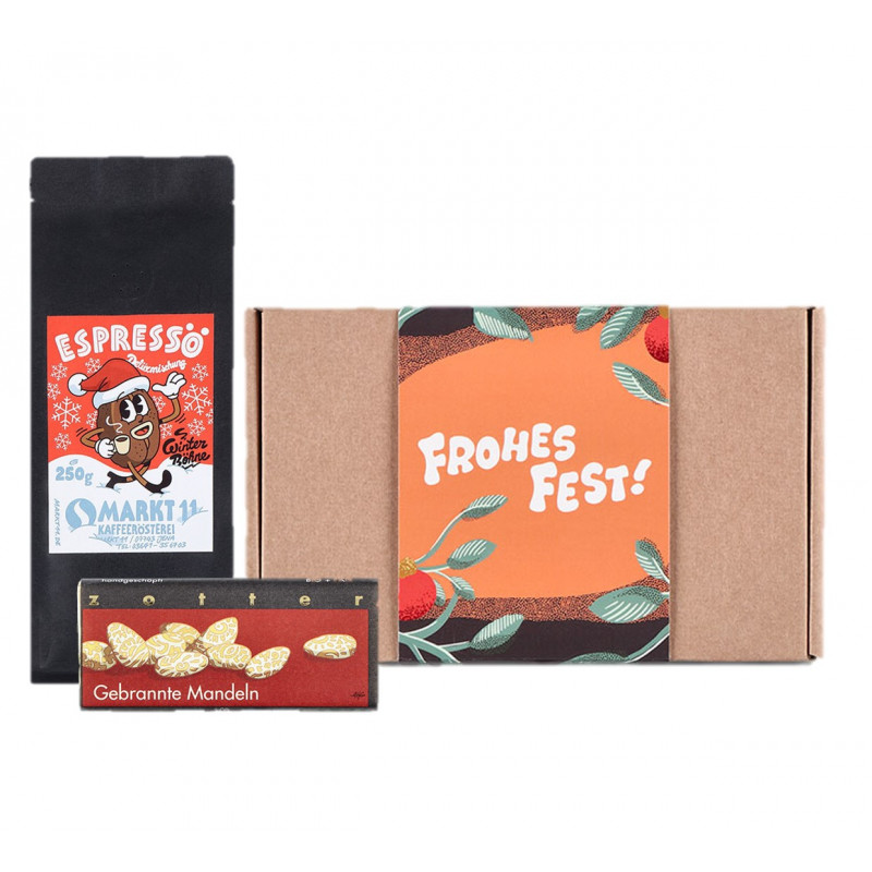 Weihnachtsbox Espresso und handgeschöpfte Zotter Schokolade "Gebrannte Mandel"