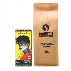 Inhalt Geschenkbox: Peru Yanesha Kaffee (250g) & Zotter Labooko Schokolade Peru - Kaffee Shop Markt 11