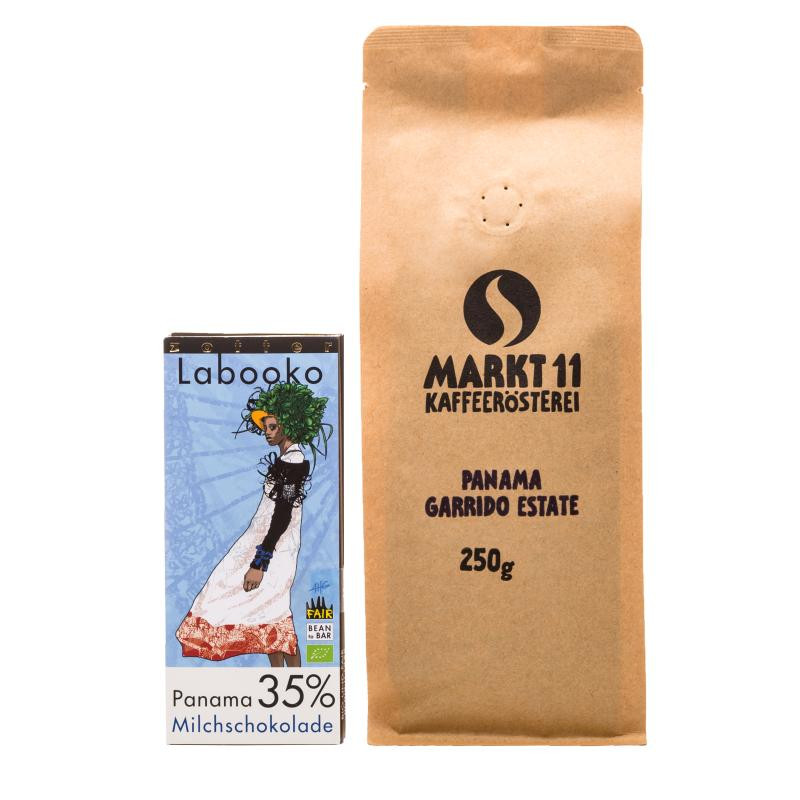 Inhalt Geschenkbox: Panama Garrido Estate Kaffee (250g) & Zotter Labooko Schokolade Panama - Kaffee Shop Markt 11