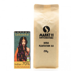 Inhalt Geschenkbox: India Plantation Kaffee (250g) & Zotter Labooko Schokolade Indien - Kaffee Shop Markt11